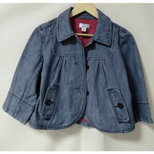 LOFT petites Denim Jacket Blue Solid 3/4 Sleeve Women Size 4P